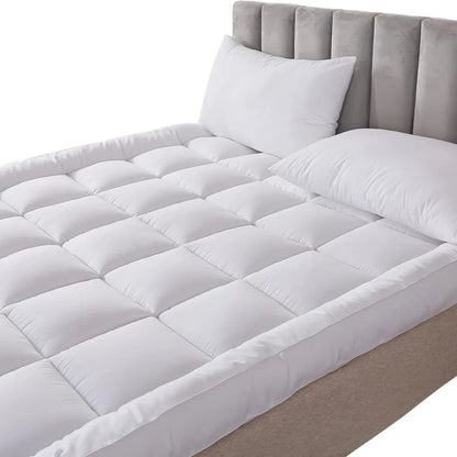 Mattress Topper 4 Inch/10cm 1100 GSM Heavy Fill Super Soft and Fluffy Hand Filled Single Double King Box Stitched