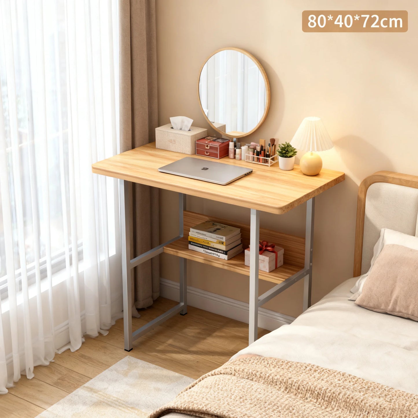 Compact Computer Desk with Storage Shelf Saving Writing Table for Home Office, Gaming, Small Spaces - Black/Oak or White,