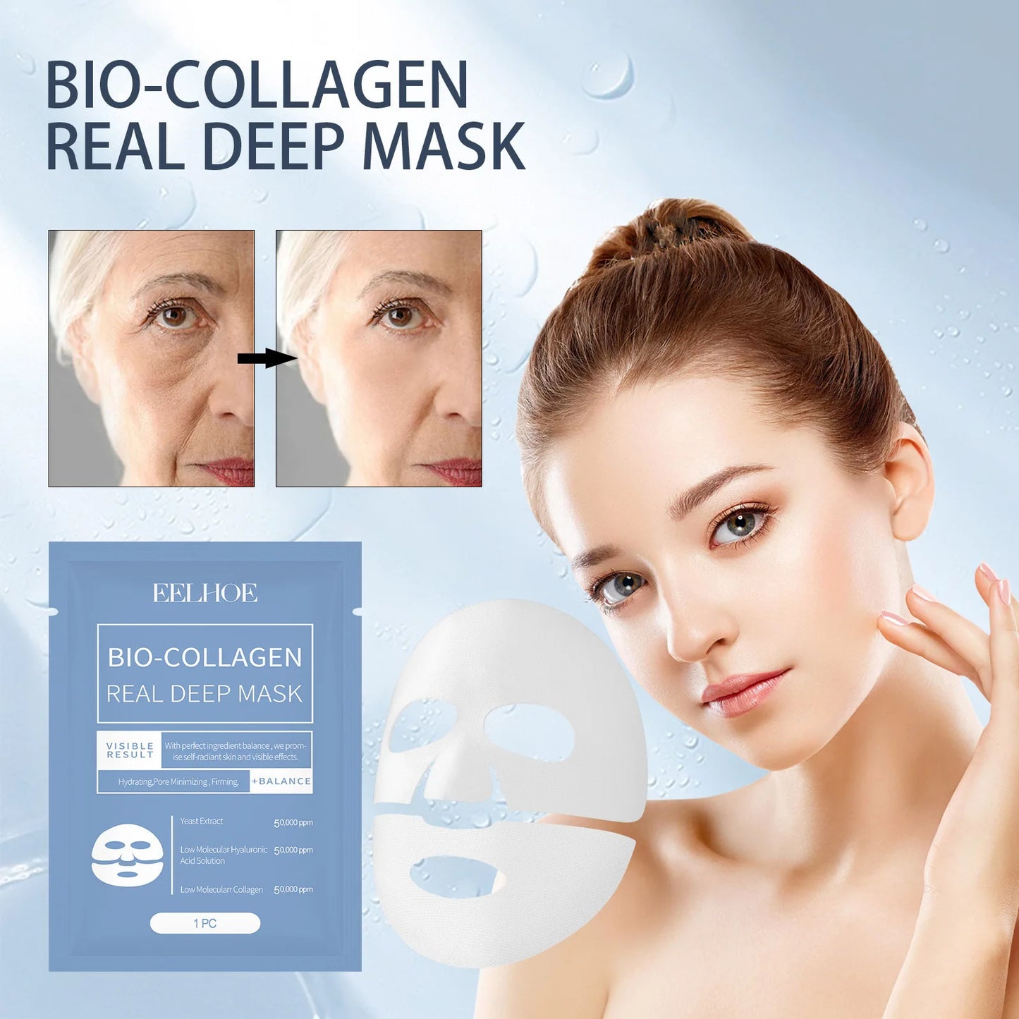 Collagen Face Mask Plump Fine Lines Revitalize Dull Skin Minimize Pores Restore skin Elasticity Hydrate Smooth Skin Facial Mask