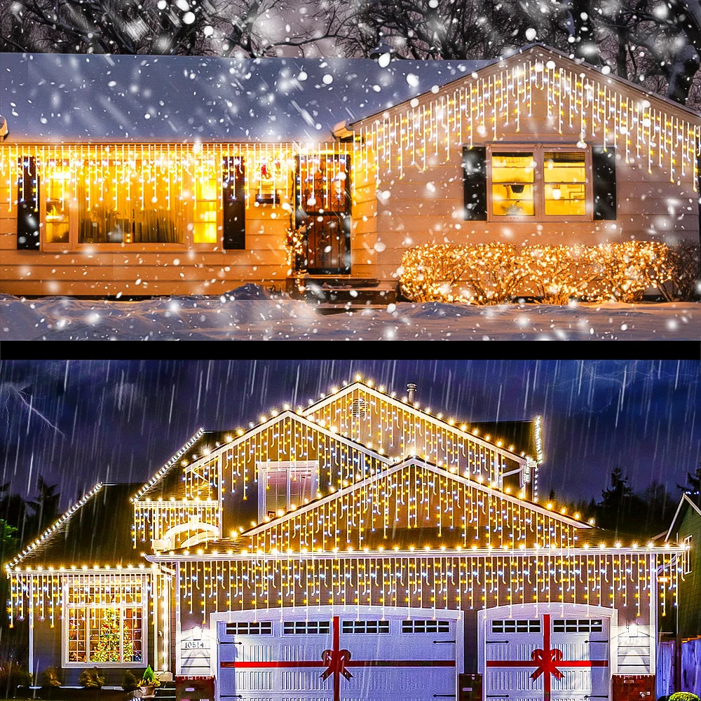 15M LED String Lights Curtain Icicle Light Fairy Decoration Holiday Garland Lamp For Home Garden Christmas Party New Year Street