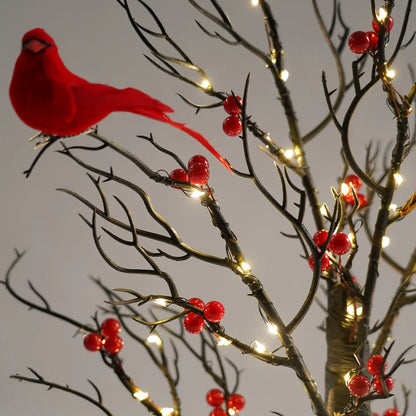 60 LED Pre-Lit Birch Twig Christmas Tree with Birds – Battery or USB Powered