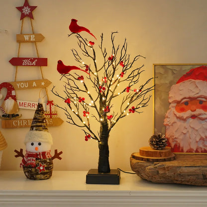 60 LED Pre-Lit Birch Twig Christmas Tree with Birds – Battery or USB Powered