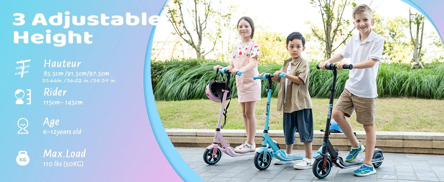 RCB Electric Scooter for Kids Ages 6-12 Years,  Up to 16KM/H & 8KM, LED Display, Colorful LED Lights, Lightweight Kids E Scooter