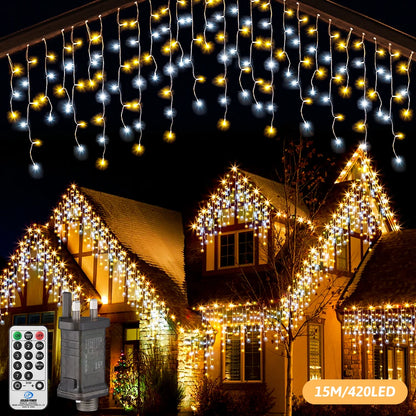15M LED String Lights Curtain Icicle Light Fairy Decoration Holiday Garland Lamp For Home Garden Christmas Party New Year Street