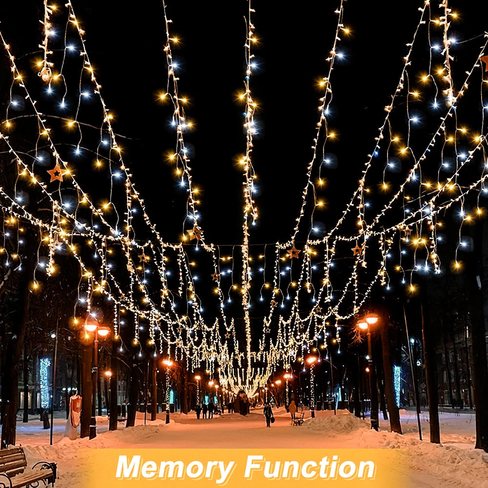 15M LED String Lights Curtain Icicle Light Fairy Decoration Holiday Garland Lamp For Home Garden Christmas Party New Year Street