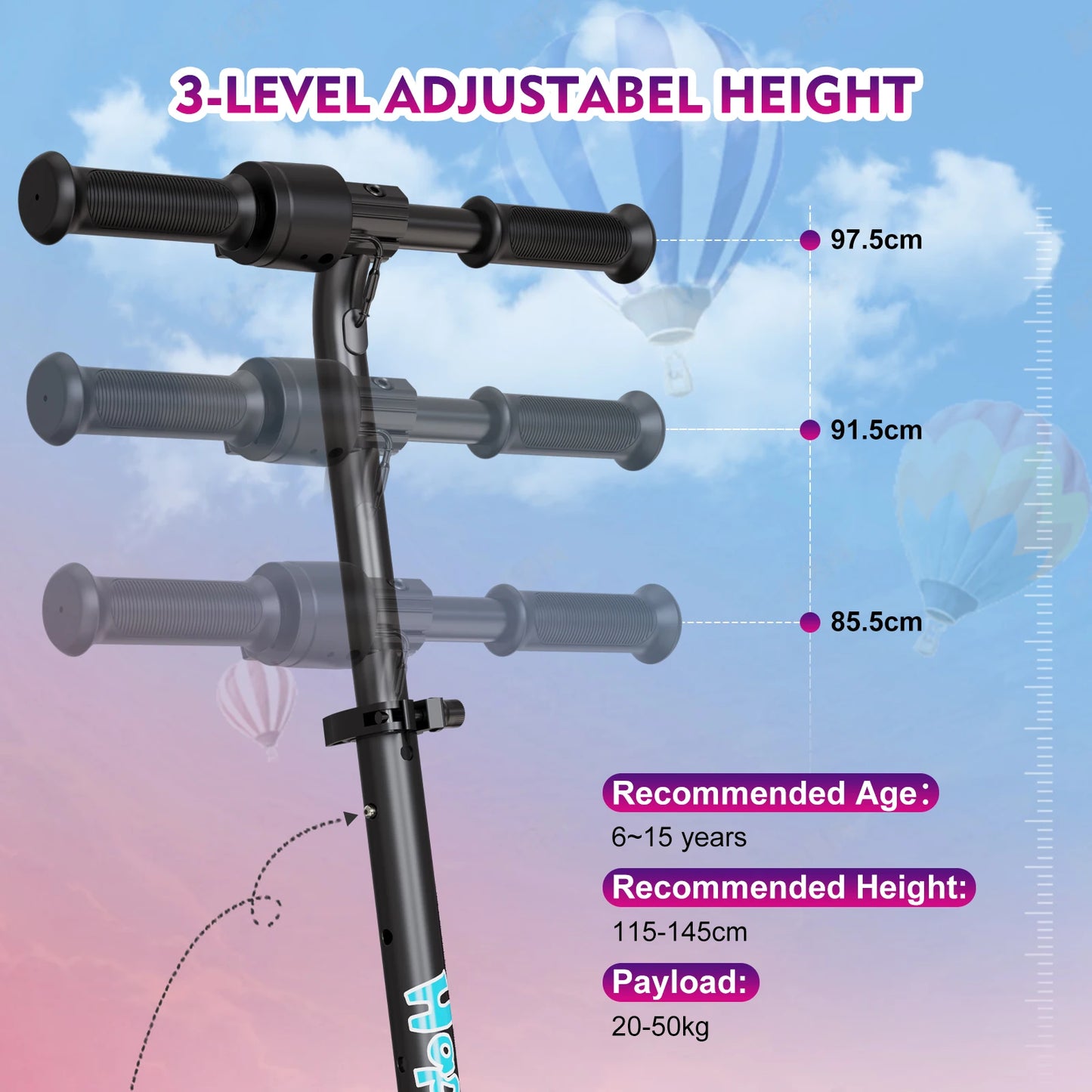 RCB Electric Scooter for Kids Ages 6-12 Years,  Up to 16KM/H & 8KM, LED Display, Colorful LED Lights, Lightweight Kids E Scooter