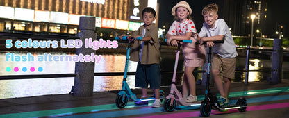 RCB Electric Scooter for Kids Ages 6-12 Years,  Up to 16KM/H & 8KM, LED Display, Colorful LED Lights, Lightweight Kids E Scooter