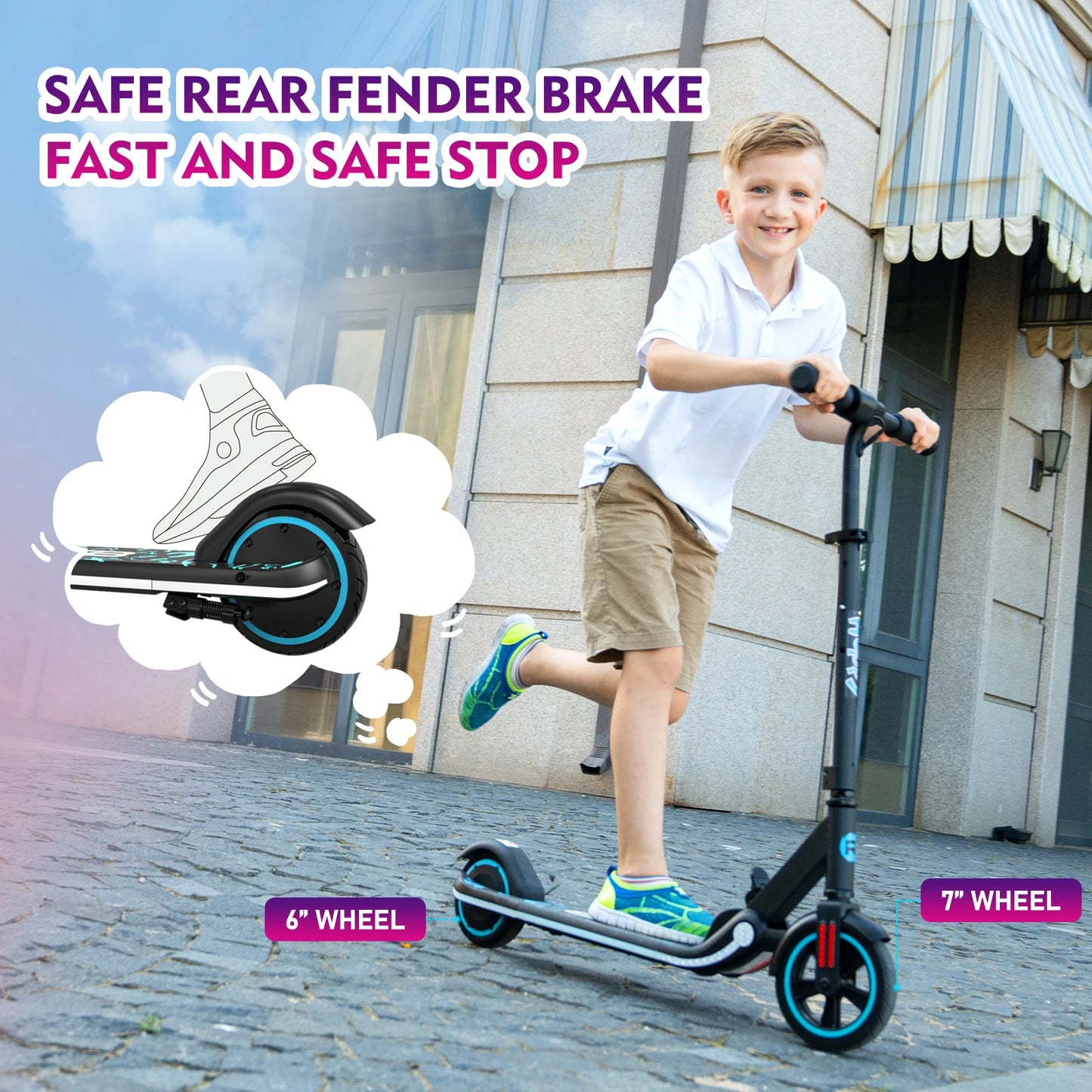 RCB Electric Scooter for Kids Ages 6-12 Years,  Up to 16KM/H & 8KM, LED Display, Colorful LED Lights, Lightweight Kids E Scooter