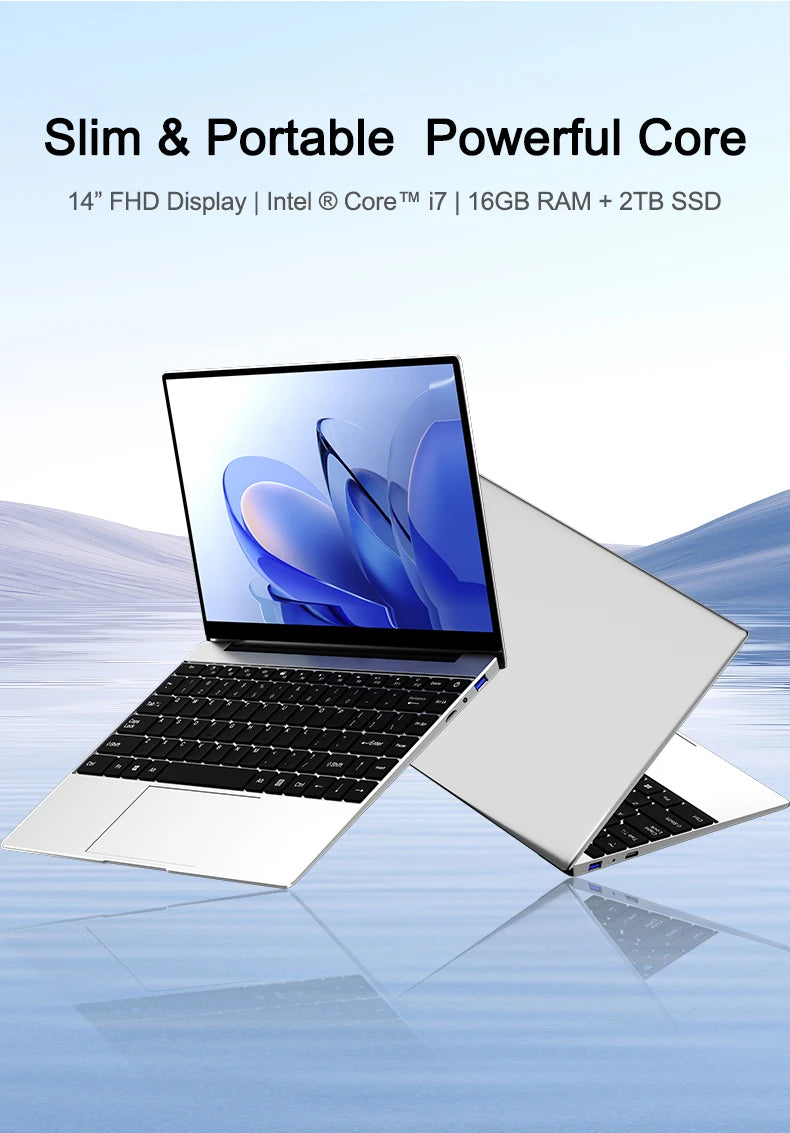 Ultra Slim Laptop Intel Core I7 8650U 14.1 Inch 32GB RAM 2TB SSD Gaming PC for Office Study Windows 11 pro