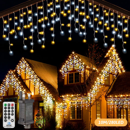 LED Icicle Lights 10m Holiday Fairy String Lights With 8 Mode For Bedroom Garden Outdoor Street Garland Festival Christmas Decor