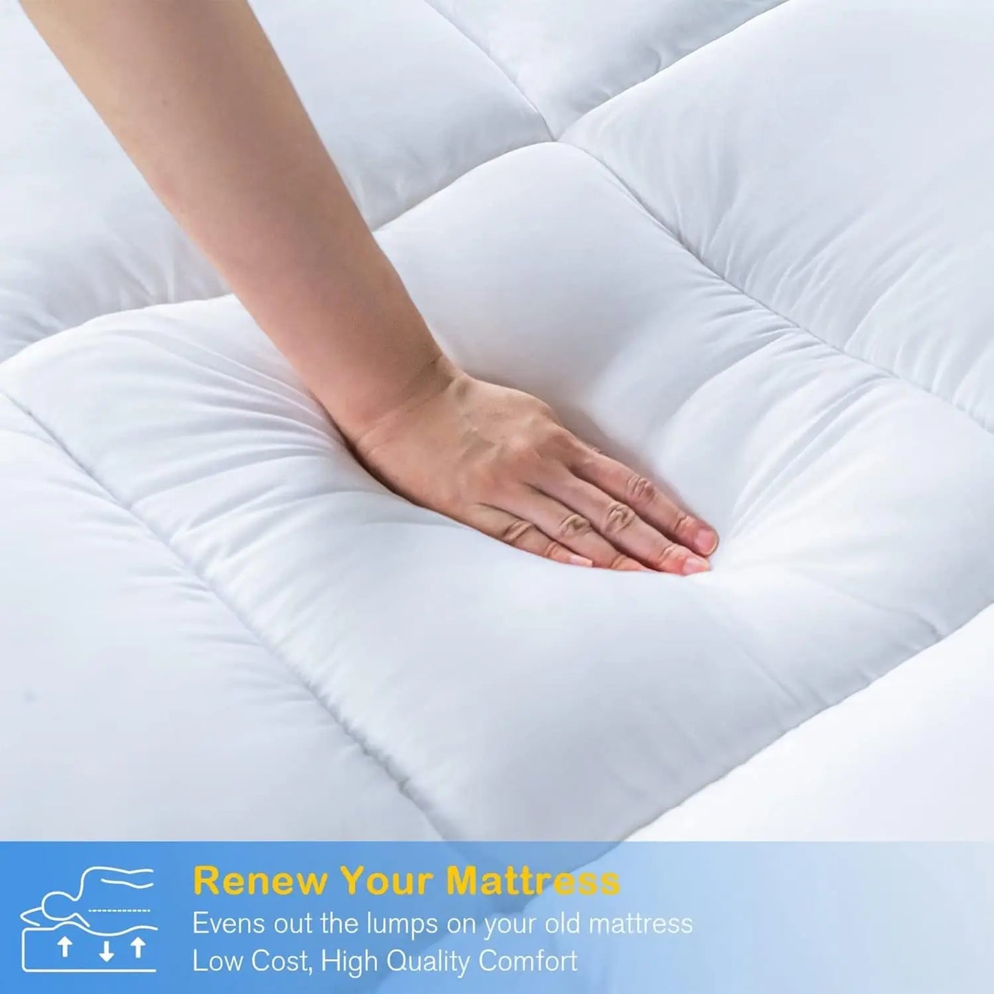 Mattress Topper 4 Inch/10cm 1100 GSM Heavy Fill Super Soft and Fluffy Hand Filled Single Double King Box Stitched