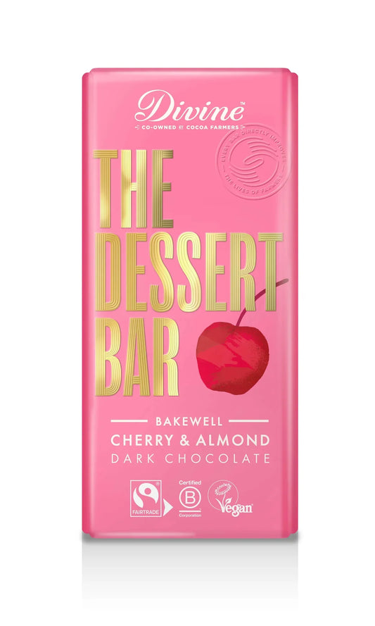 60% Dark Chocolate Bakewell with Cherry & Almond - Divine Chocolate - 180g