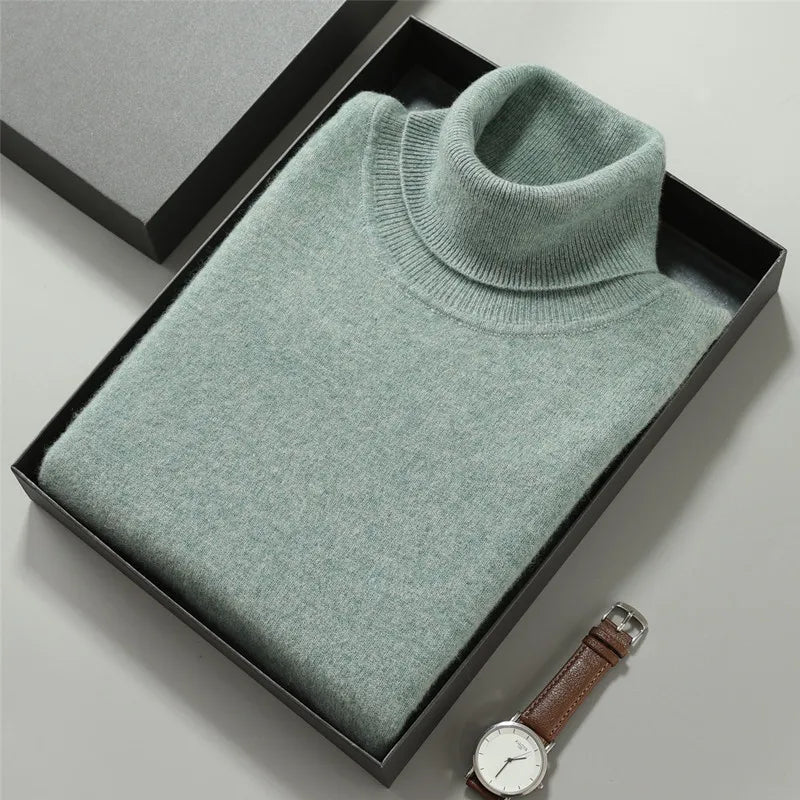 100% Cashmere Wool Men's Turtleneck Knit Sweater 2024 Autumn Winter High Collar Warm Jumper Men Turtle Neck Knitted Pullover