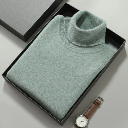 100% Cashmere Wool Men's Turtleneck Knit Sweater 2024 Autumn Winter High Collar Warm Jumper Men Turtle Neck Knitted Pullover
