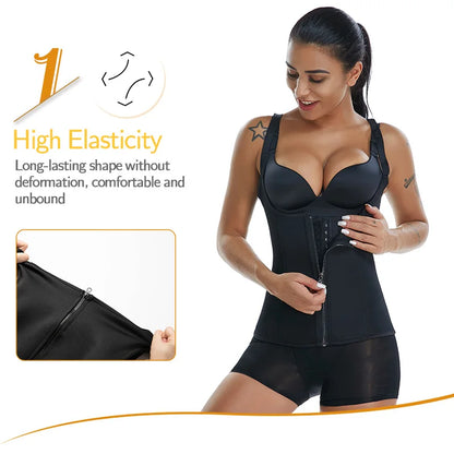 Women's Waist Trainer Sauna Sweat Vest Corset Body Shaper Neoprene Shapewear Gym Workout Tank Top Black Slimming Top with Zipper