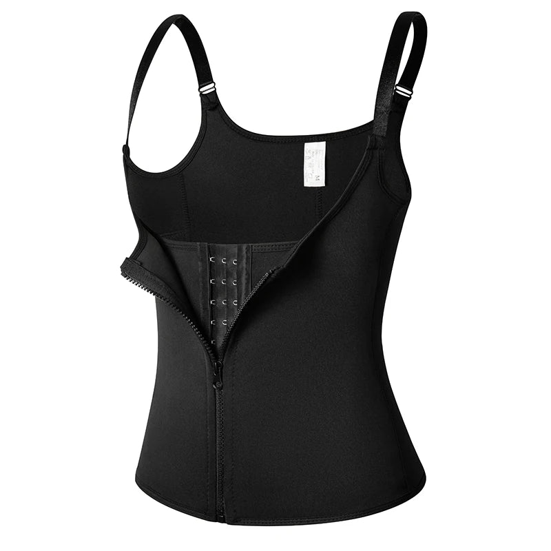 Women's Waist Trainer Sauna Sweat Vest Corset Body Shaper Neoprene Shapewear Gym Workout Tank Top Black Slimming Top with Zipper