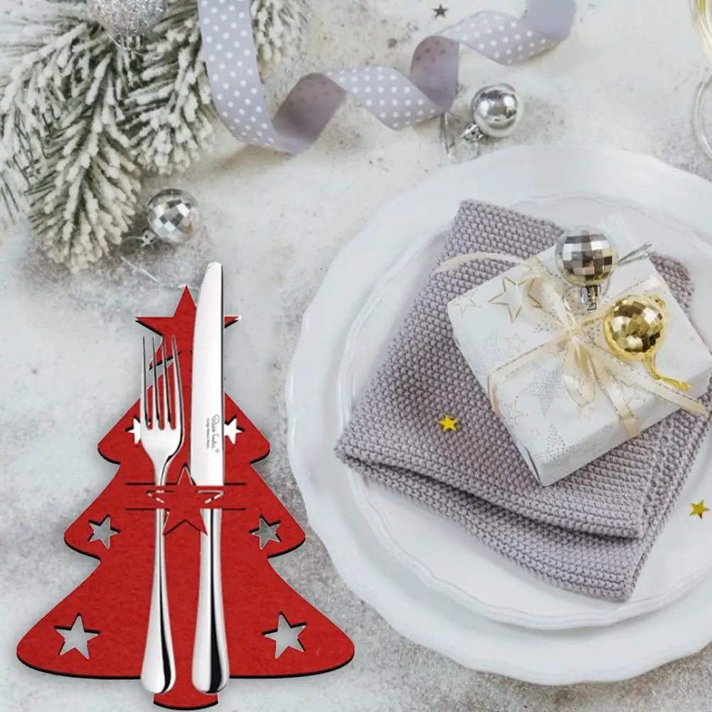 4PCS Christmas Tree Cutlery Bag Unique Exquisite Cutlery Holder Organizer Christmas Table Knife Fork Holder Party Decoration