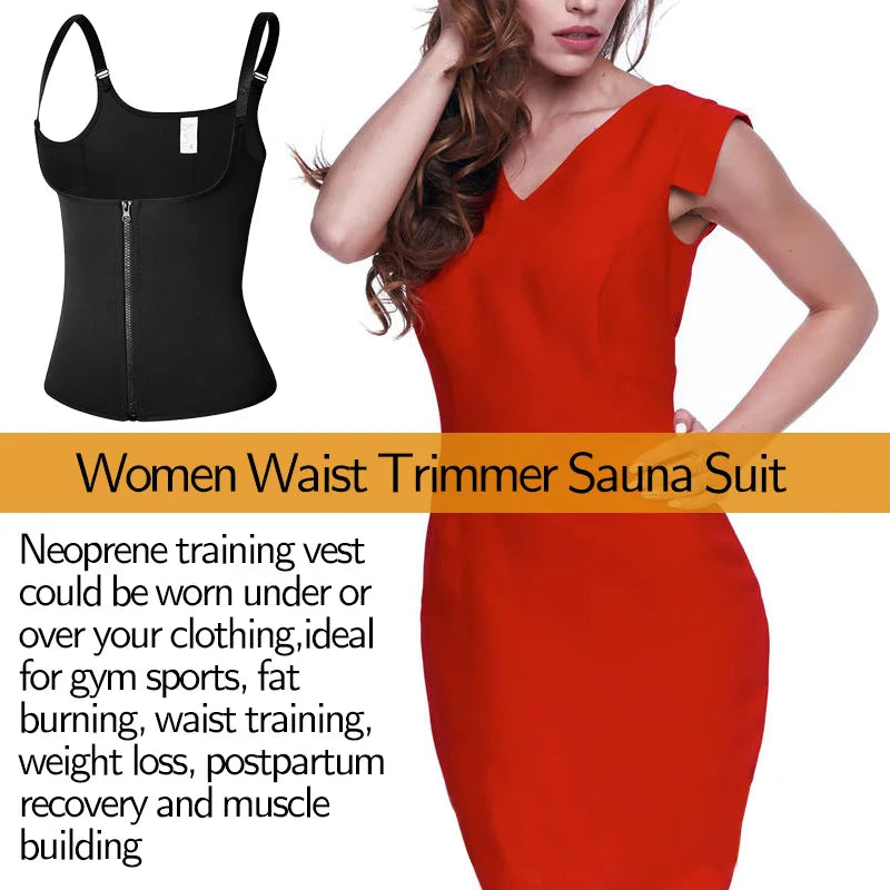 Women's Waist Trainer Sauna Sweat Vest Corset Body Shaper Neoprene Shapewear Gym Workout Tank Top Black Slimming Top with Zipper