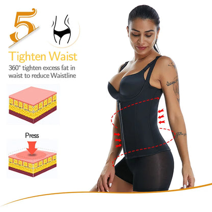 Women's Waist Trainer Sauna Sweat Vest Corset Body Shaper Neoprene Shapewear Gym Workout Tank Top Black Slimming Top with Zipper