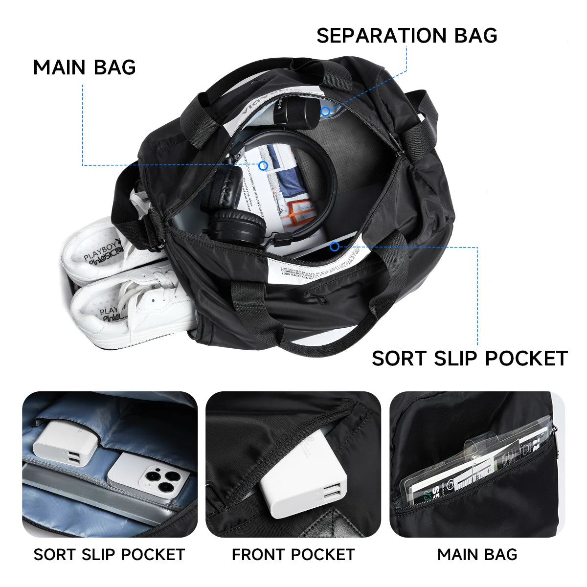 Kono Sports Duffle Bag with Shoes Compartment and Shoulder Strap Waterproof Gym Bag for Men and Women