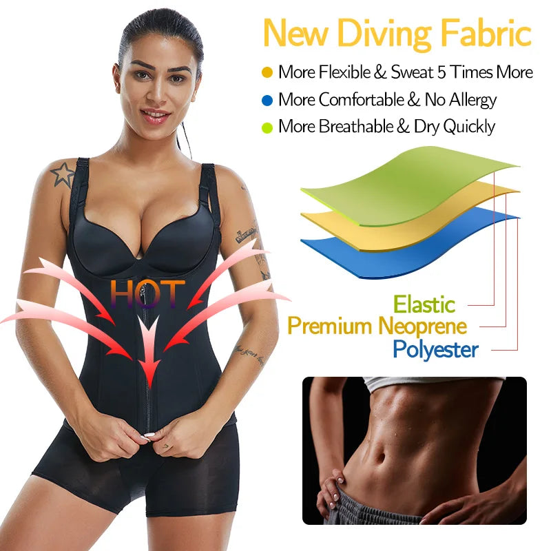 Women's Waist Trainer Sauna Sweat Vest Corset Body Shaper Neoprene Shapewear Gym Workout Tank Top Black Slimming Top with Zipper