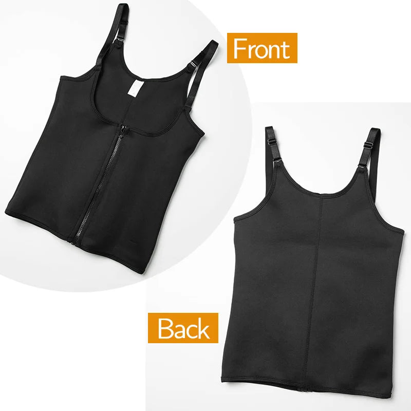 Women's Waist Trainer Sauna Sweat Vest Corset Body Shaper Neoprene Shapewear Gym Workout Tank Top Black Slimming Top with Zipper