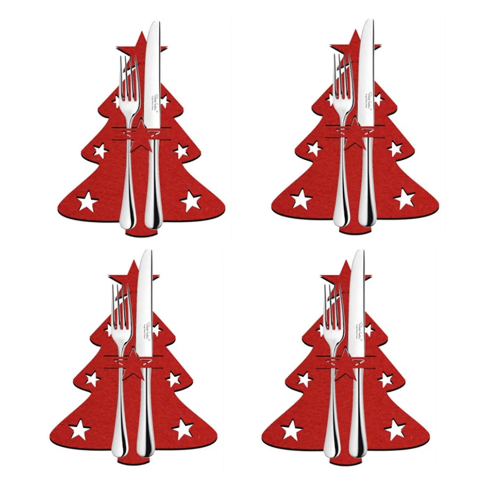 4PCS Christmas Tree Cutlery Bag Unique Exquisite Cutlery Holder Organizer Christmas Table Knife Fork Holder Party Decoration