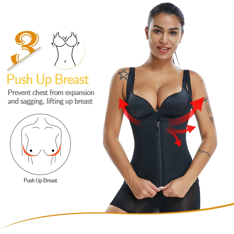 Women's Waist Trainer Sauna Sweat Vest Corset Body Shaper Neoprene Shapewear Gym Workout Tank Top Black Slimming Top with Zipper