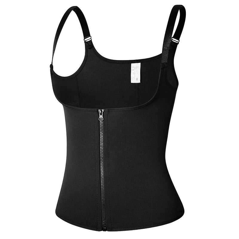 Women's Waist Trainer Sauna Sweat Vest Corset Body Shaper Neoprene Shapewear Gym Workout Tank Top Black Slimming Top with Zipper