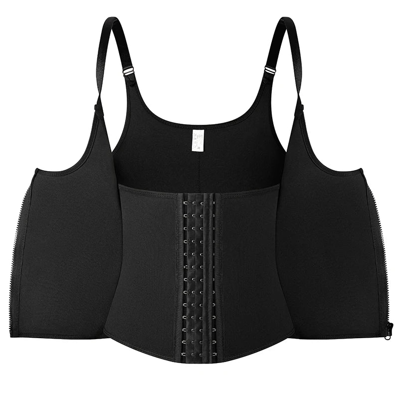 Women's Waist Trainer Sauna Sweat Vest Corset Body Shaper Neoprene Shapewear Gym Workout Tank Top Black Slimming Top with Zipper