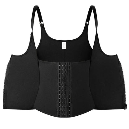 Women's Waist Trainer Sauna Sweat Vest Corset Body Shaper Neoprene Shapewear Gym Workout Tank Top Black Slimming Top with Zipper
