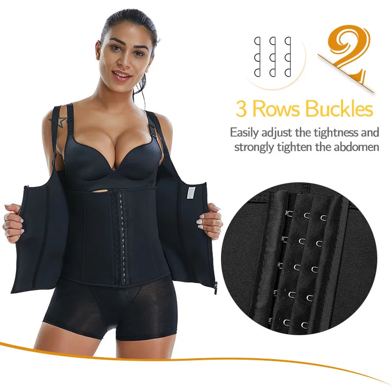 Women's Waist Trainer Sauna Sweat Vest Corset Body Shaper Neoprene Shapewear Gym Workout Tank Top Black Slimming Top with Zipper