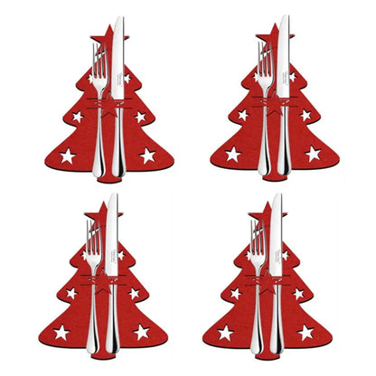 4PCS Christmas Tree Cutlery Bag Unique Exquisite Cutlery Holder Organizer Christmas Table Knife Fork Holder Party Decoration