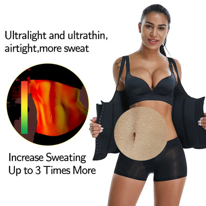 Women's Waist Trainer Sauna Sweat Vest Corset Body Shaper Neoprene Shapewear Gym Workout Tank Top Black Slimming Top with Zipper
