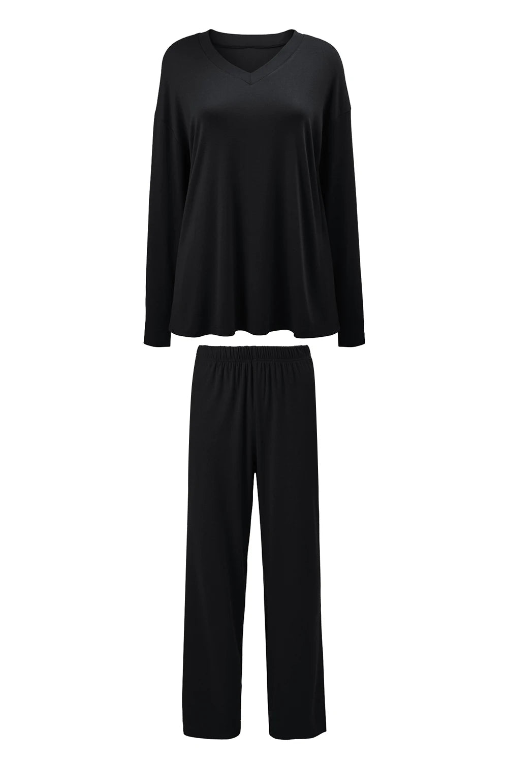 Modishion Women's V-neck long-sleeved pajamas home wear set loose and comfortable simple and fashionable Sleepwear