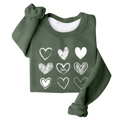 Women's Autumn And Winter Loose Heart Printed Hooded Sweatshirt Casual Fashion Sports Sweatshirt