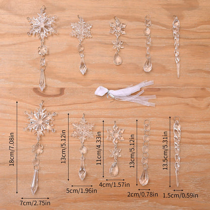 10Pcs Crystal Christmas Tree Ornaments Acrylic Snowflake Icicle Drop Crystal Hangings Decorative for Xmas Tree