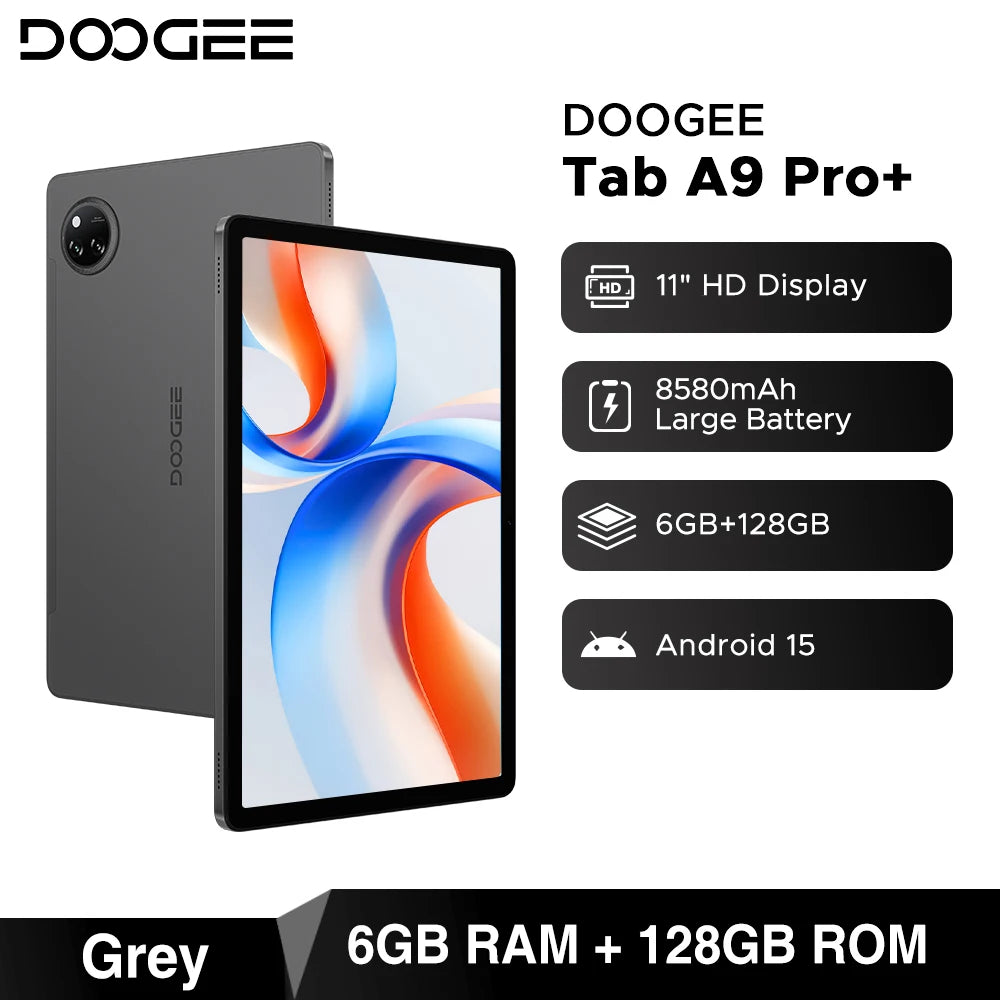 DOOGEE Tab A9 Pro+ Tablet PC Android 15 Dual Speakers 11'' Screen 30GB (6GB+24GB) 128GB 8580mAh Battery Widevine L1 Smart Pad