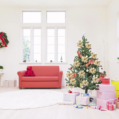 24 Pcs Christmas Tree Flower Decorations Glitter Artificial Flower Ornaments Christmas New Year Party Holiday Home Decoration