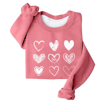 Women's Autumn And Winter Loose Heart Printed Hooded Sweatshirt Casual Fashion Sports Sweatshirt