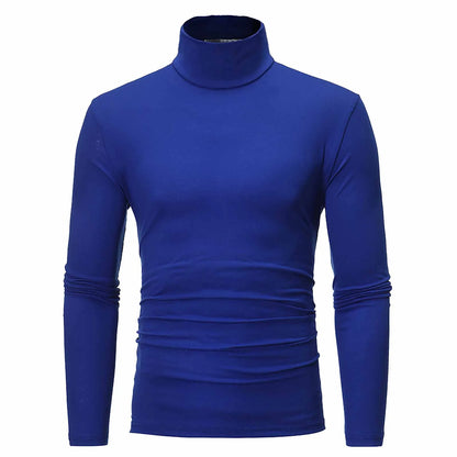 Men's Solid Color High Neck Long Sleeve Basic Top Turtleneck Slim Pullover Sweater Blouse Top
