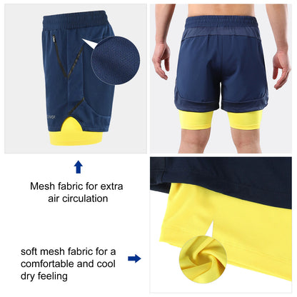 Lixada Men 2 in 1 Running Shorts Quick Drying Breathable Active Training Exercise Jogging Marathon Cycle Shorts