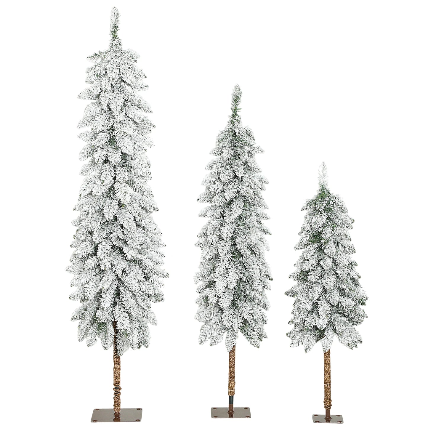 HOMCOM Set of 3 Flocked Christmas Tree, Pencil Downswept Xmas Tree