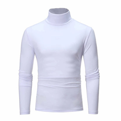 Men's Solid Color High Neck Long Sleeve Basic Top Turtleneck Slim Pullover Sweater Blouse Top
