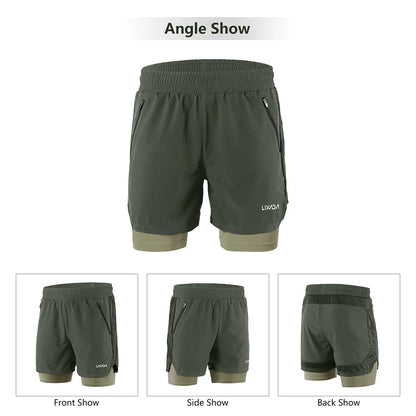 Lixada Men 2 in 1 Running Shorts Quick Drying Breathable Active Training Exercise Jogging Marathon Cycle Shorts
