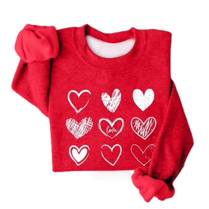 Women's Autumn And Winter Loose Heart Printed Hooded Sweatshirt Casual Fashion Sports Sweatshirt