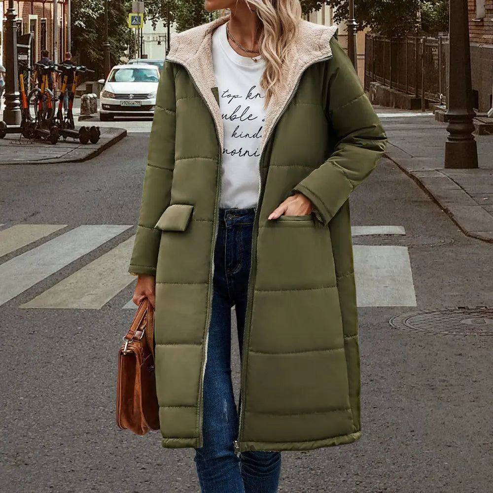 Tieker solid color mid-length hooded cotton coat double-sided women's coat casual winter warm jacket slim cotton coat