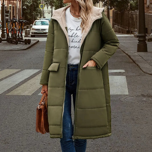 Tieker solid color mid-length hooded cotton coat double-sided women's coat casual winter warm jacket slim cotton coat