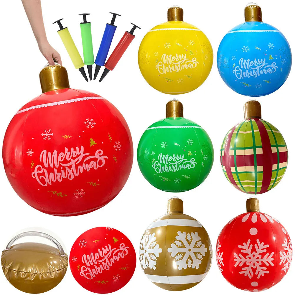 24 Inch PVC Inflatable Christmas Ball Large Outdoor Decorated Ball New Years Christmas Ornaments Holiday Decor
