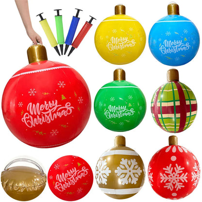 24 Inch PVC Inflatable Christmas Ball Large Outdoor Decorated Ball New Years Christmas Ornaments Holiday Decor